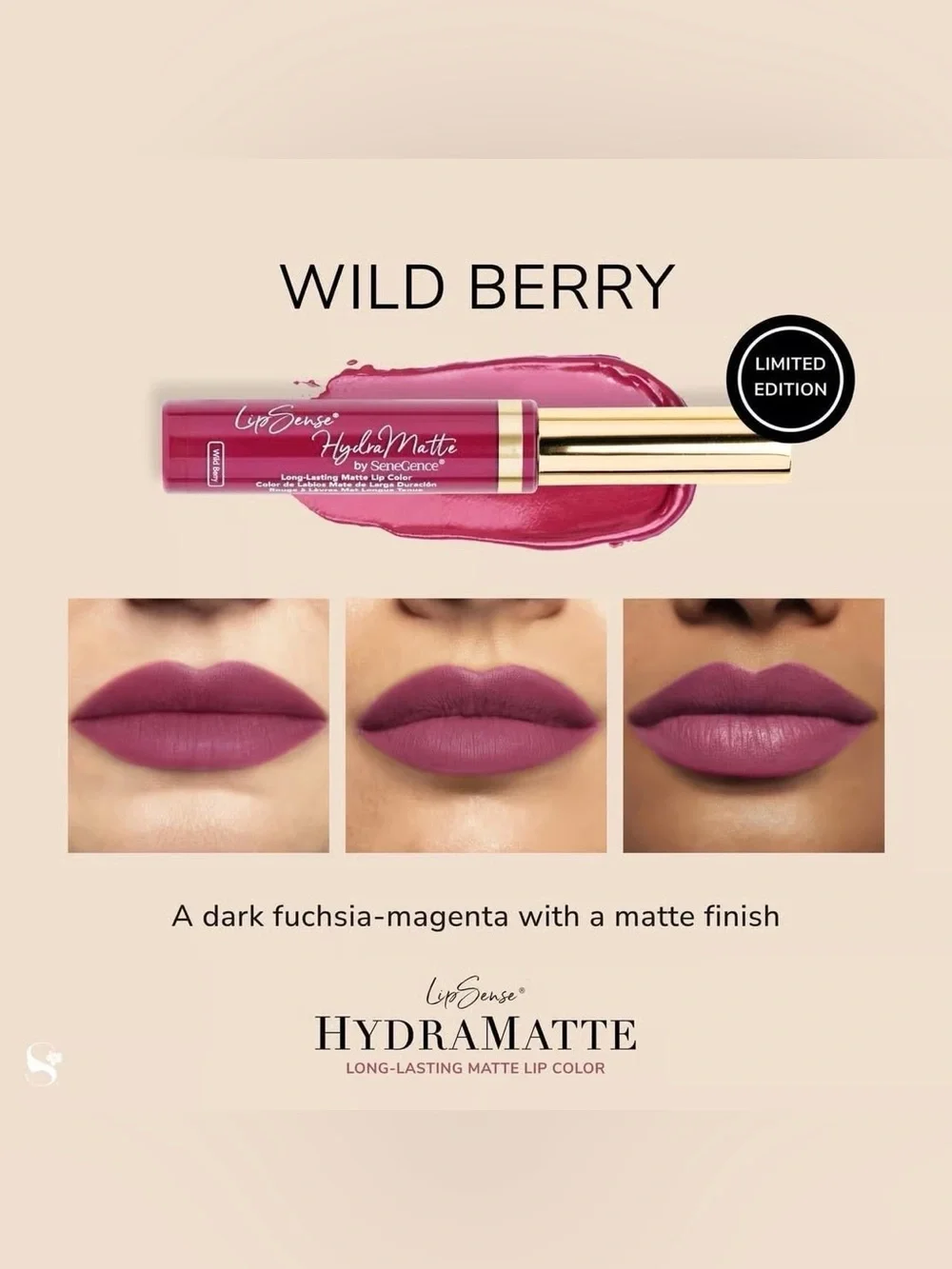 LipSense Wild Berry HydraMatte Dark Fuchsia-Magenta Lip Color